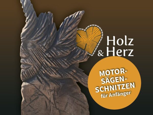 Titelbild für den Motorsägen-Schnitzkurs für Anfänger mit Indianerkopf von Andreas Leitner